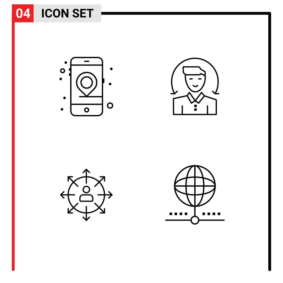 concepto de 4 líneas para sitios web móviles y aplicaciones gps flechas seo cliente empleado elementos de diseño vectorial editables vector