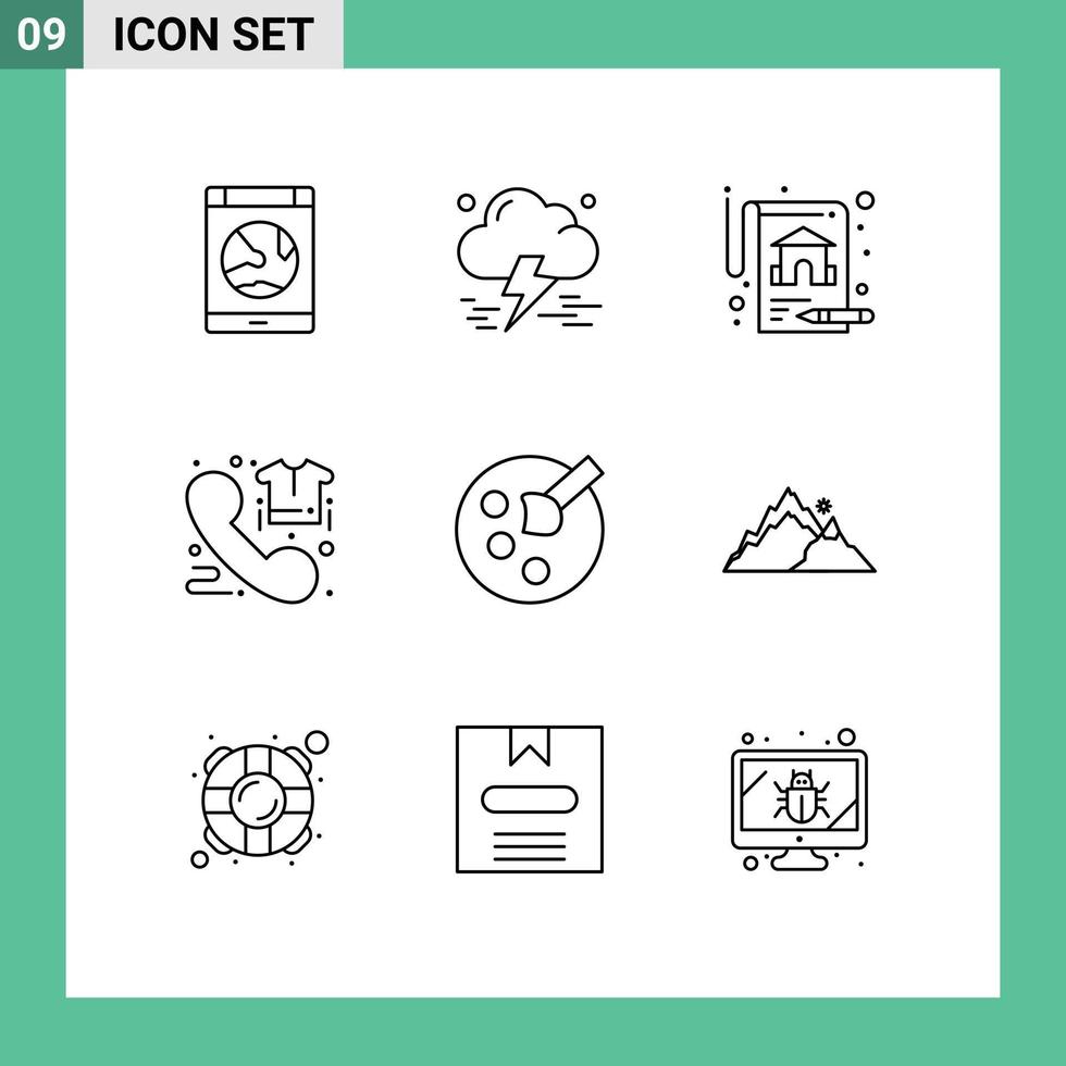 User Interface Pack of 9 Basic Outlines of drawing order thunderstorm direct call Editable Vector Design Elements