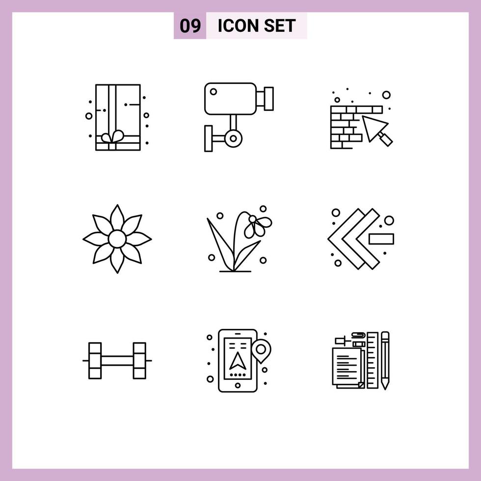 Pack of 9 Modern Outlines Signs and Symbols for Web Print Media such as decoration flower wall clematis amaryllis Editable Vector Design Elements