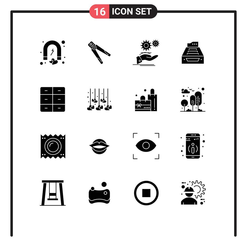 Modern Set of 16 Solid Glyphs and symbols such as accounting services crimping gear hand Editable Vector Design Elements