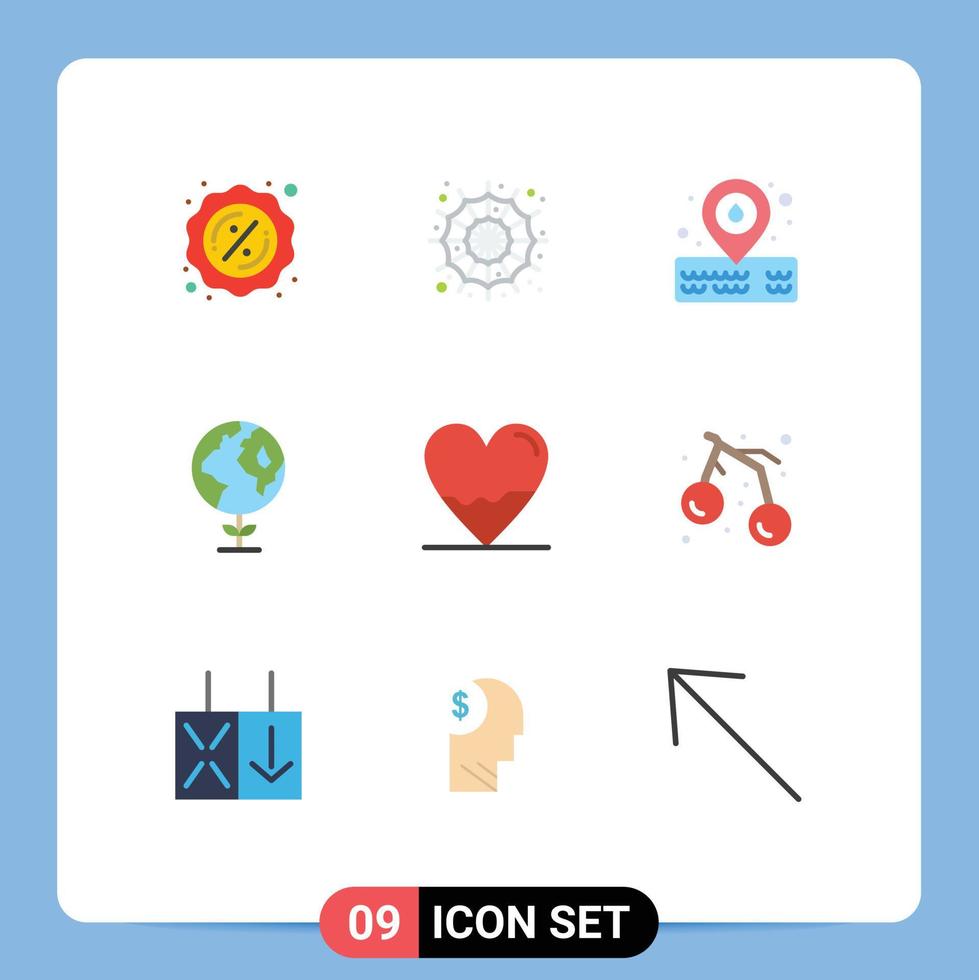 Modern Set of 9 Flat Colors and symbols such as science heart water biology globe Editable Vector Design Elements