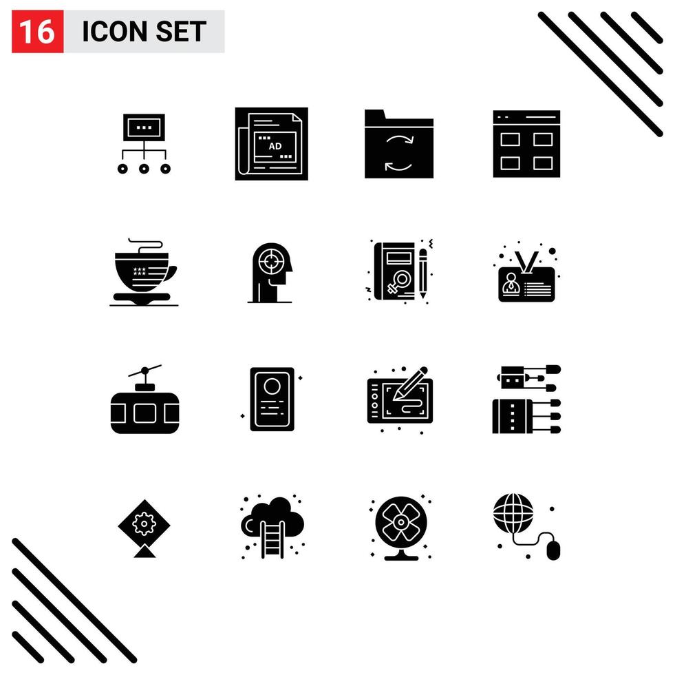 Pictogram Set of 16 Simple Solid Glyphs of interface communication newspaper sync backup Editable Vector Design Elements