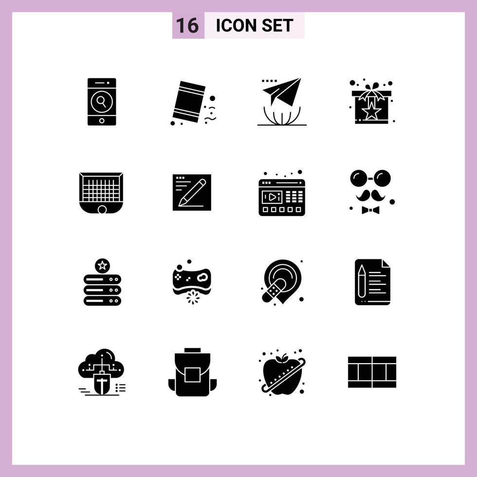 Set of 16 Vector Solid Glyphs on Grid for ball star email reward gift Editable Vector Design Elements