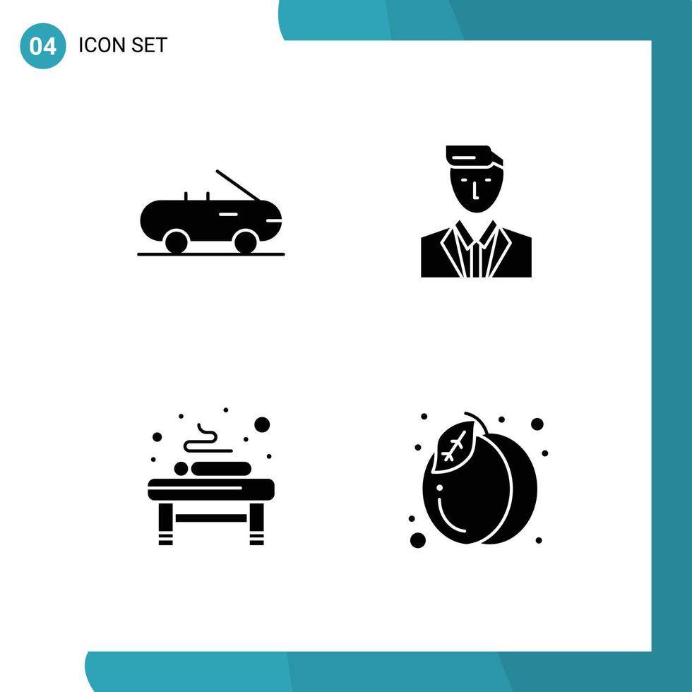 Editable Vector Line Pack of 4 Simple Solid Glyphs of cabriolet relaxation ceo mr pack Editable Vector Design Elements