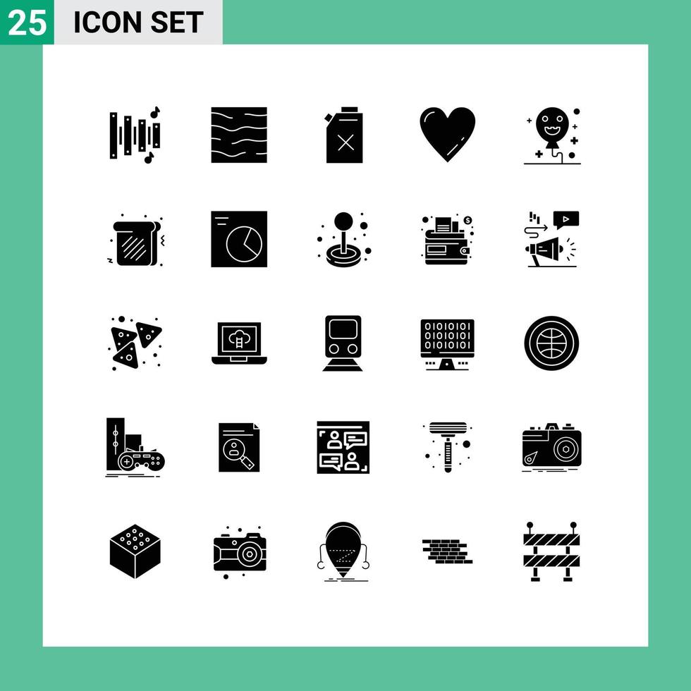 25 User Interface Solid Glyph Pack of modern Signs and Symbols of toast halloween gasoline balloons like Editable Vector Design Elements