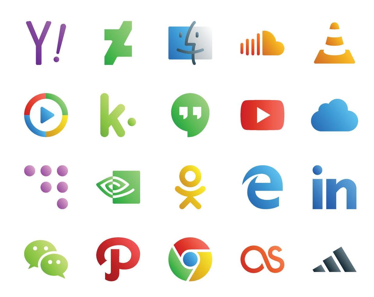 20 Social Media Icon Pack Including coderwall video media youtube kik vector