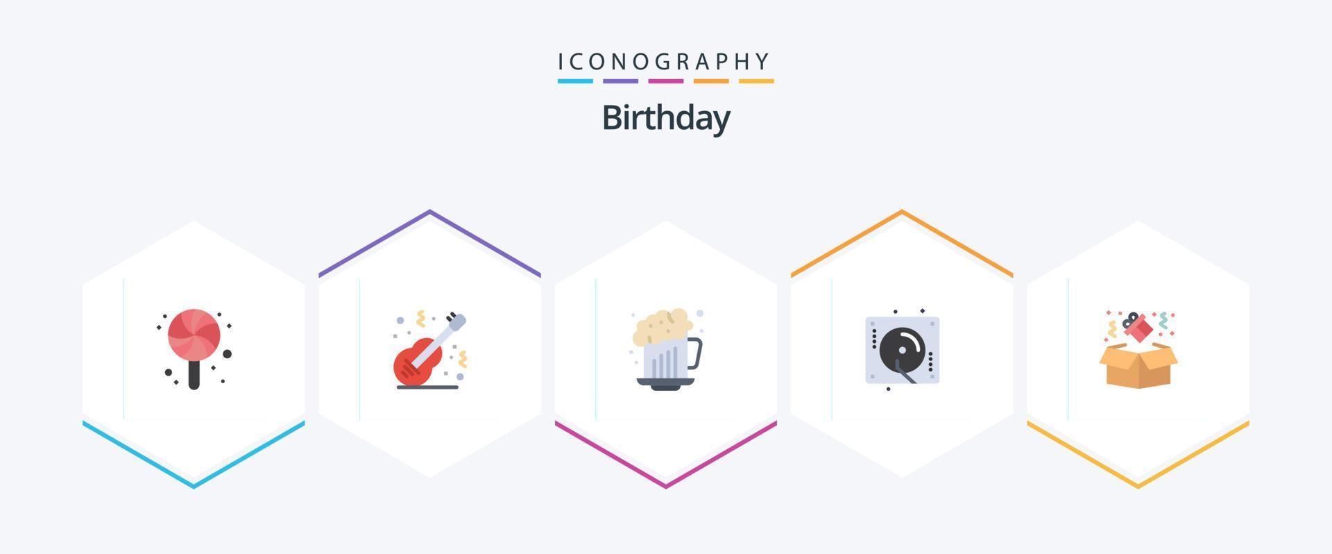 Birthday 25 Flat icon pack including box. party. alcohol. music. birthday vector