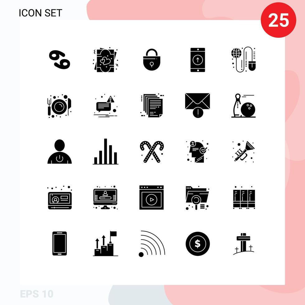 25 User Interface Solid Glyph Pack of modern Signs and Symbols of global smartphone internet mobile application application Editable Vector Design Elements