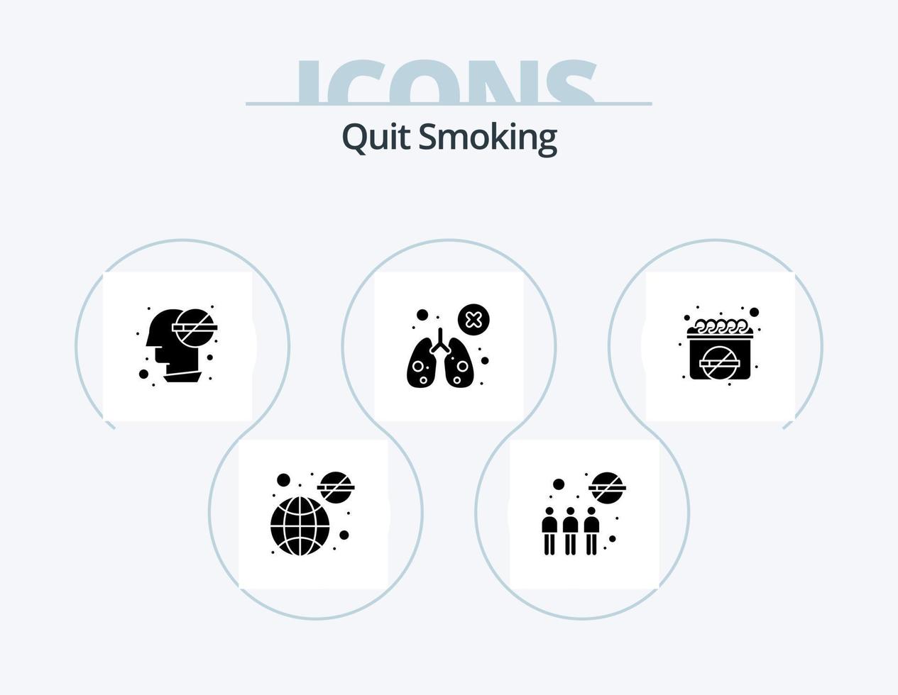 Quit Smoking Glyph Icon Pack 5 Icon Design. biology. problem. banned. health. brain vector