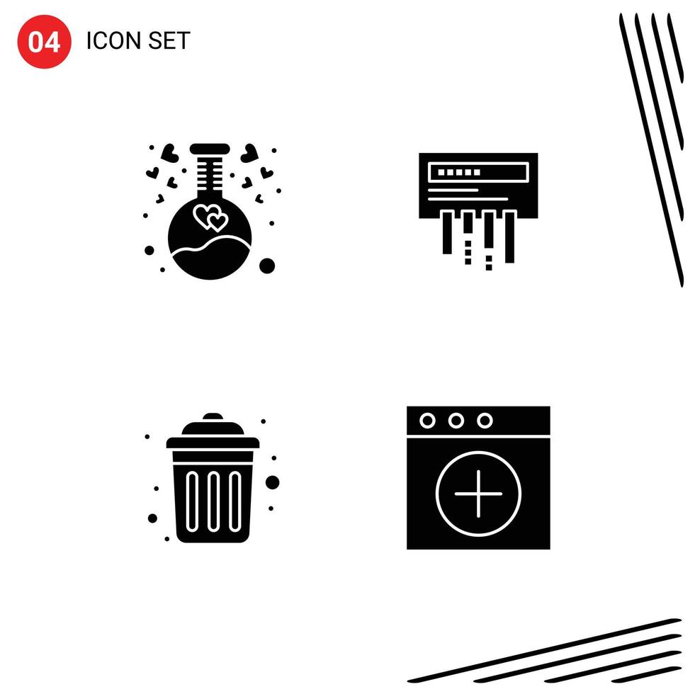 Set of 4 Vector Solid Glyphs on Grid for chemical garbage love wifi recycle Editable Vector Design Elements