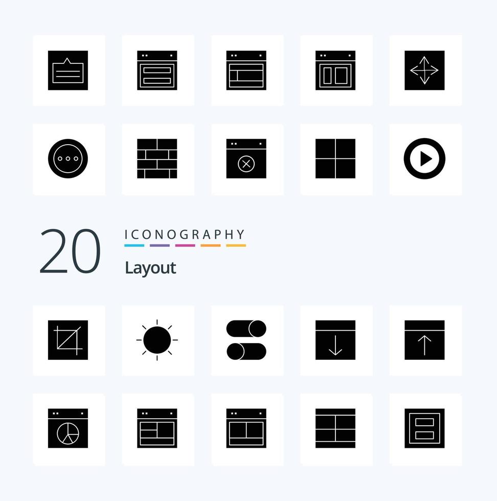 20 Layout Solid Glyph icon Pack like interface arrange light settings loading vector