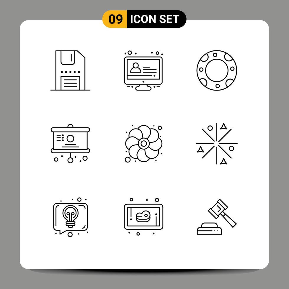 Set of 9 Vector Outlines on Grid for mardi flower insurance presentation chart Editable Vector Design Elements