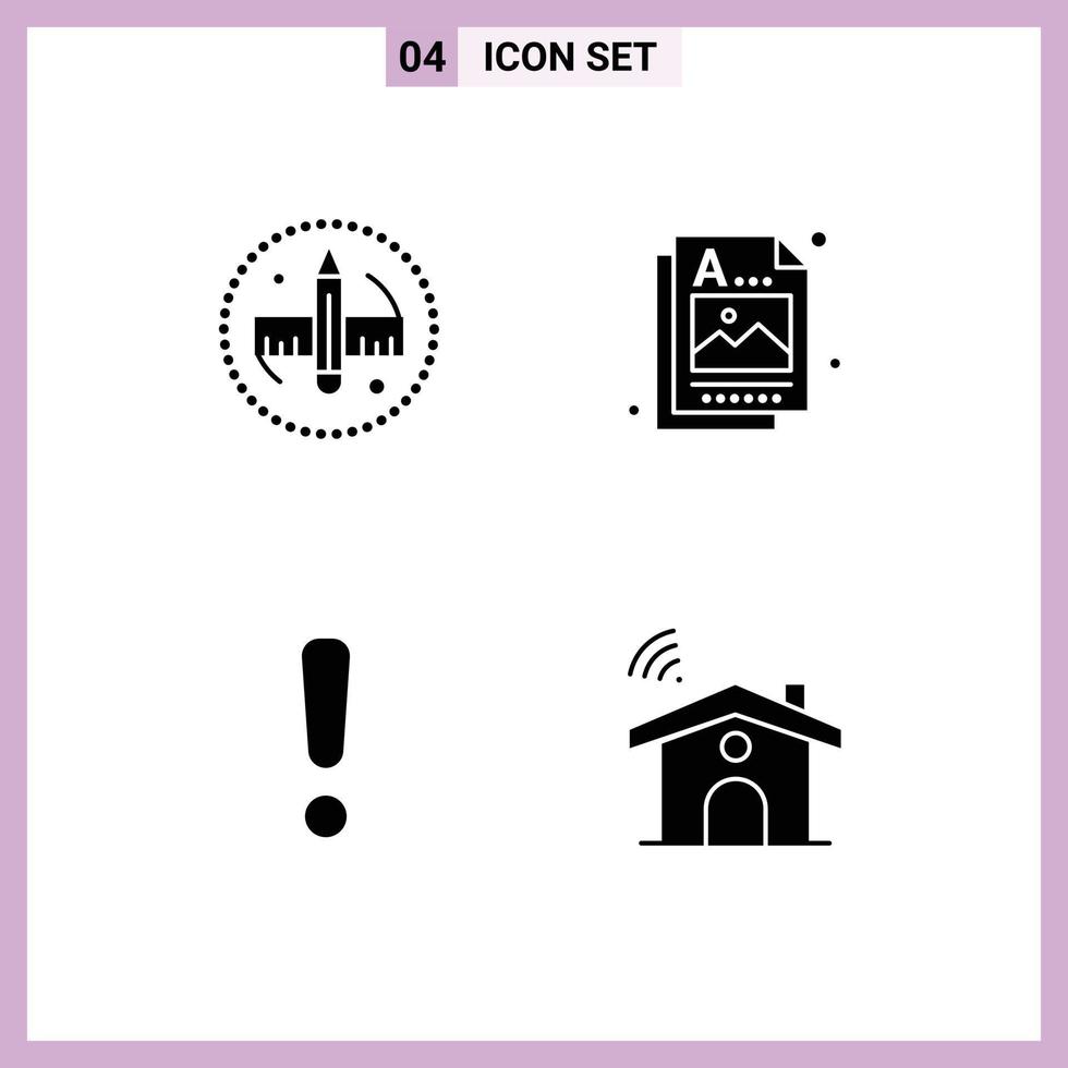 Editable Vector Line Pack of 4 Simple Solid Glyphs of creative danger tool idea sign Editable Vector Design Elements