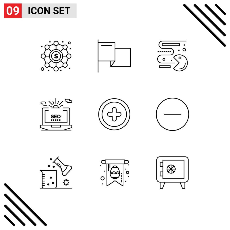 Modern Set of 9 Outlines and symbols such as plus web games configuration laptop Editable Vector Design Elements