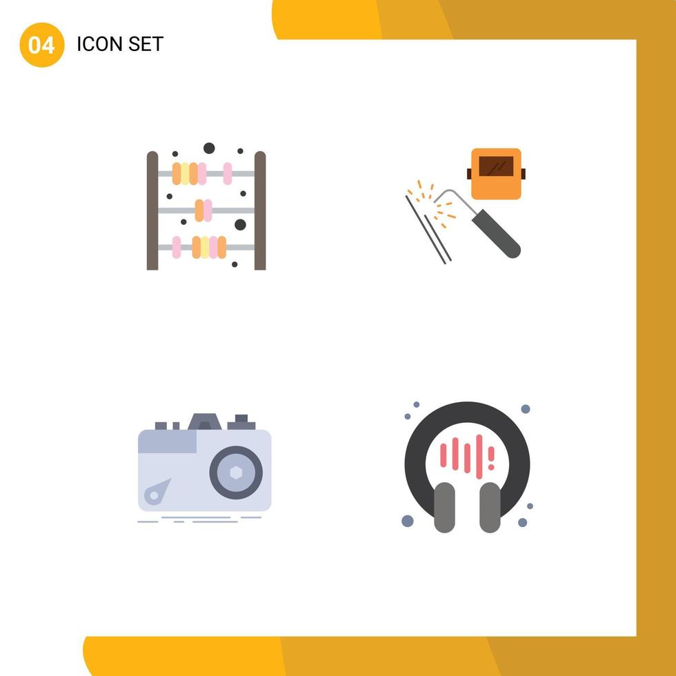 Mobile Interface Flat Icon Set of 4 Pictograms of abacus toy photography welding factory photo Editable Vector Design Elements