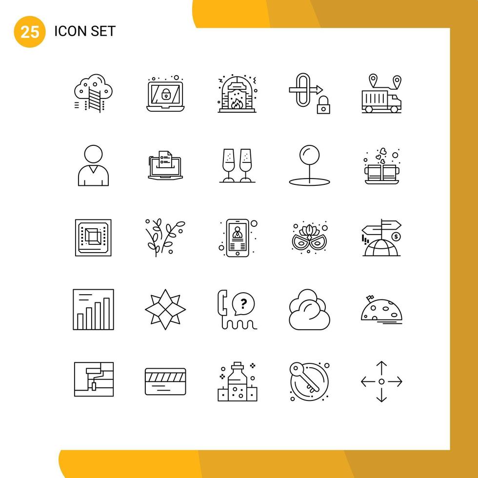 25 iconos creativos, signos y símbolos modernos de transporte, entrega, cultura, puerta de enlace de seguridad, elementos de diseño vectorial editables vector
