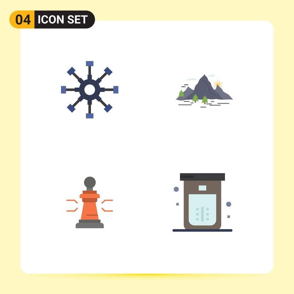 Mobile Interface Flat Icon Set of 4 Pictograms of business scene network hill advantage Editable Vector Design Elements