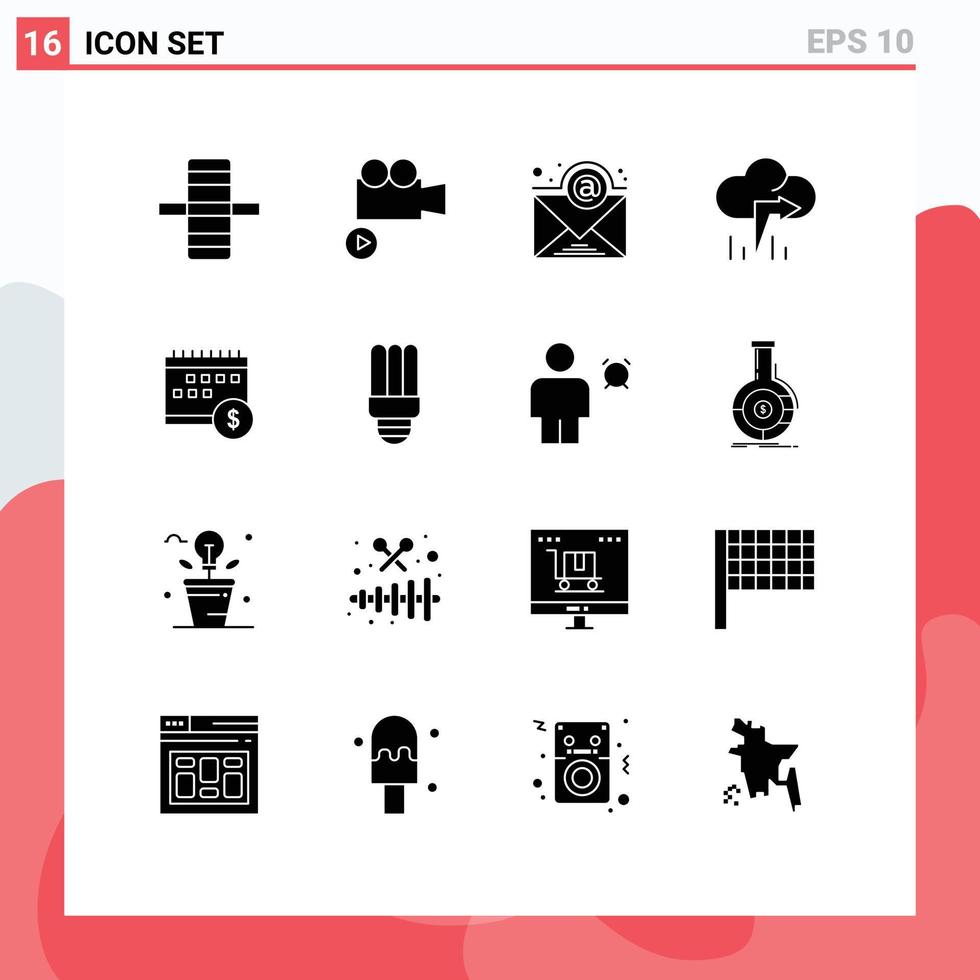 16 User Interface Solid Glyph Pack of modern Signs and Symbols of economic money subscription dollar calendar Editable Vector Design Elements