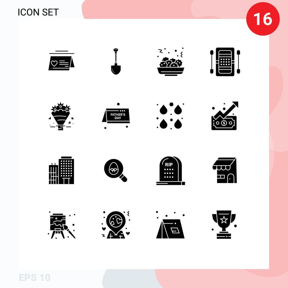 Group of 16 Modern Solid Glyphs Set for popcone game digging boat activities Editable Vector Design Elements