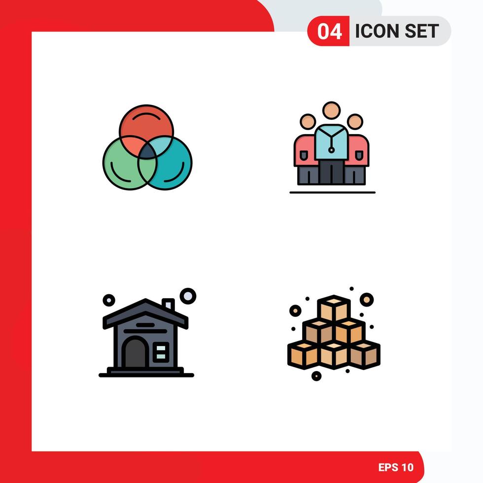 Pictogram Set of 4 Simple Filledline Flat Colors of rgb real estate medical hospital box Editable Vector Design Elements