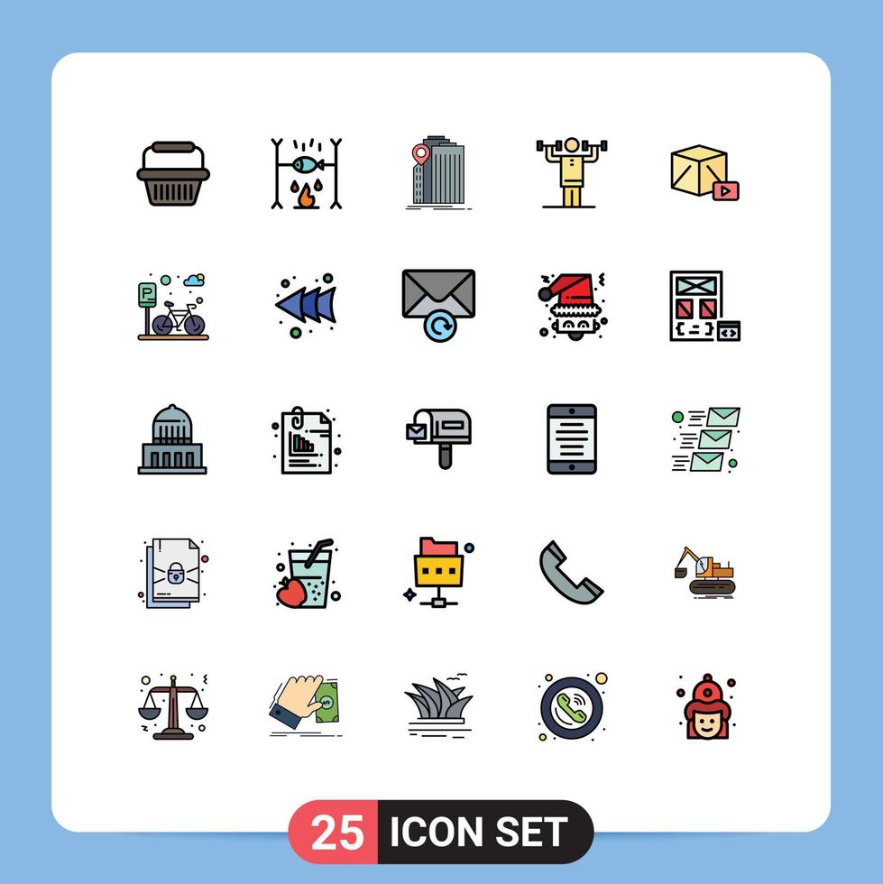 Mobile Interface Filled line Flat Color Set of 25 Pictograms of strength human bank discipline government Editable Vector Design Elements