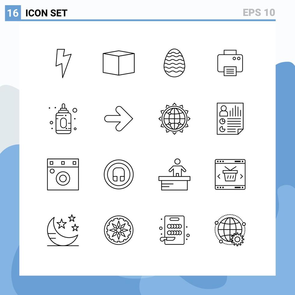 User Interface Pack of 16 Basic Outlines of arrow child easter egg baby printed Editable Vector Design Elements