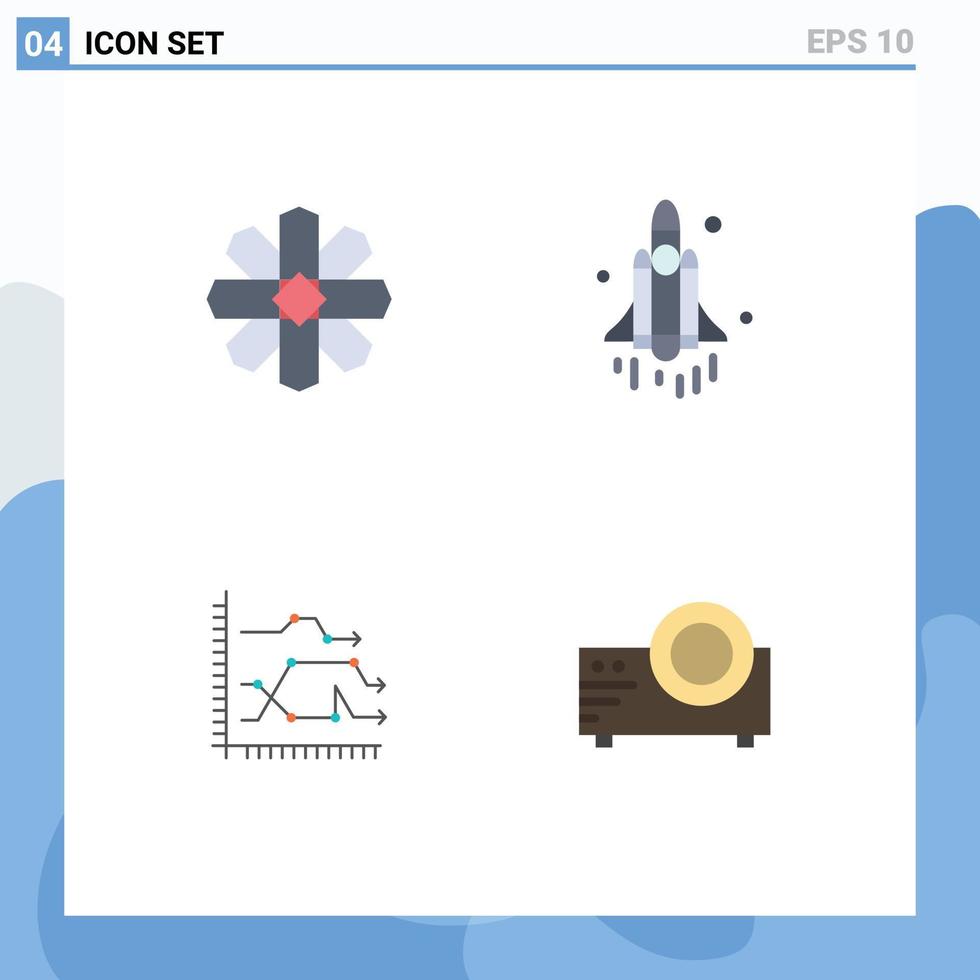 conjunto de pictogramas de 4 iconos planos simples de flor negocio geografía espacio diagrama elementos de diseño vectorial editables vector