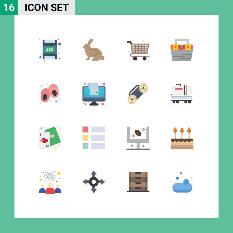 paquete de 16 colores planos creativos de carrito de tarjetas caja de conejo paquete editable de elementos de diseño de vectores creativos