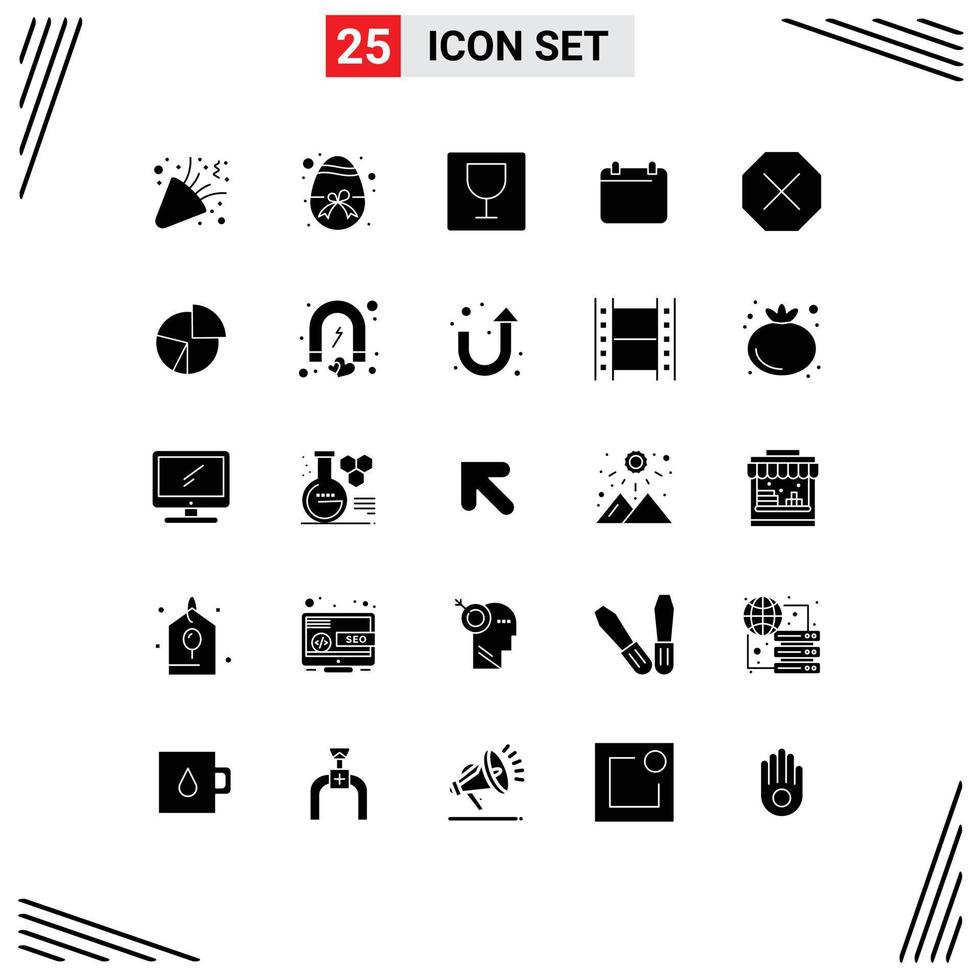 Set of 25 Vector Solid Glyphs on Grid for denied ban editor year day Editable Vector Design Elements
