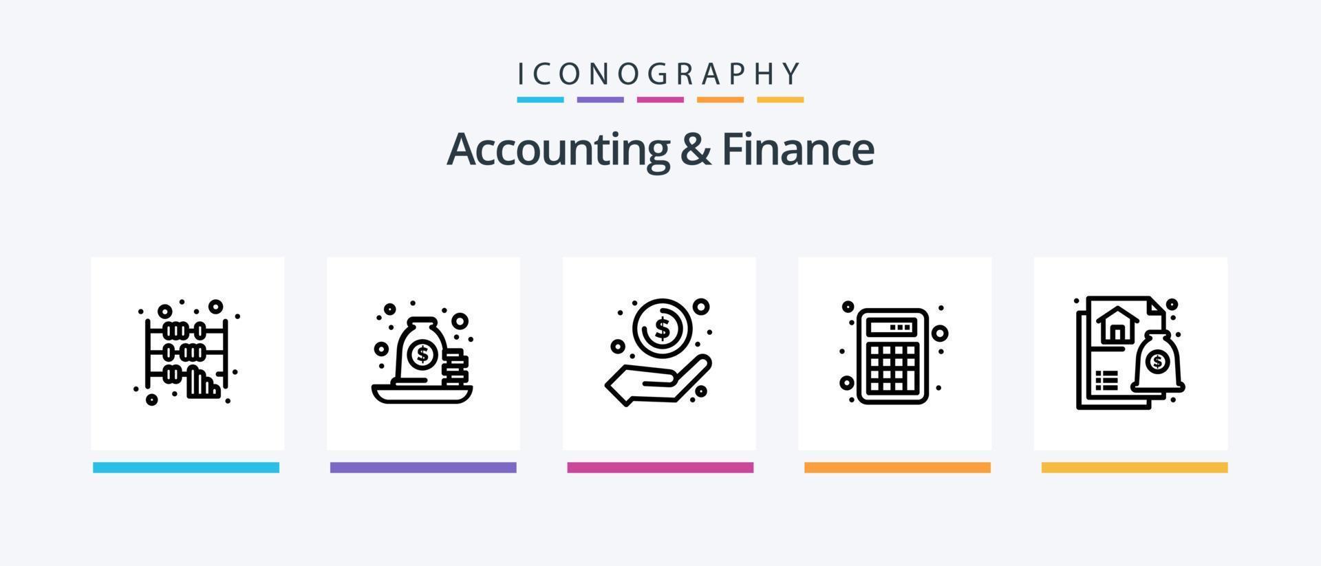 Accounting And Finance Line 5 Icon Pack Including advice. math. data. calculator. money. Creative Icons Design vector