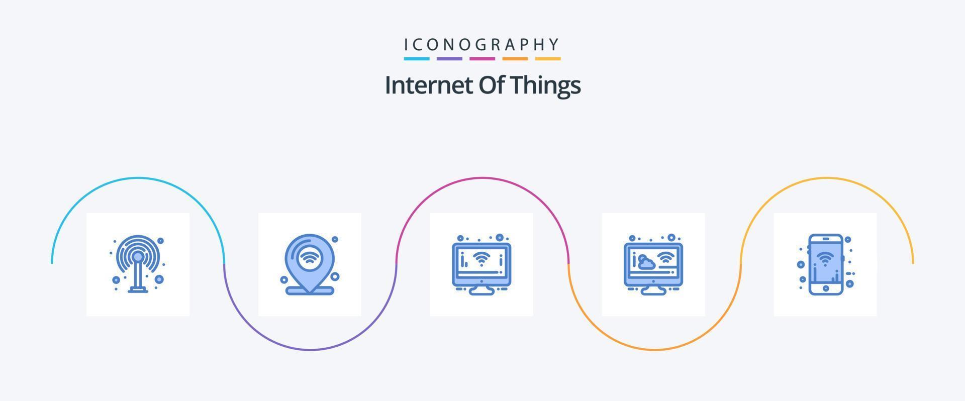 Internet Of Things Blue 5 Icon Pack Including signals. mobile. monitor. weather. cloudy vector