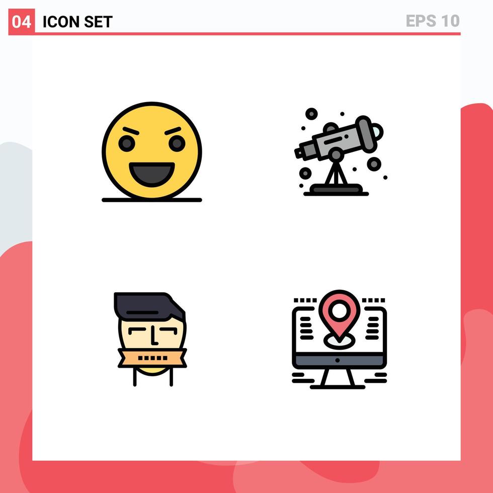Mobile Interface Filledline Flat Color Set of 4 Pictograms of evil mouth monster school shut Editable Vector Design Elements