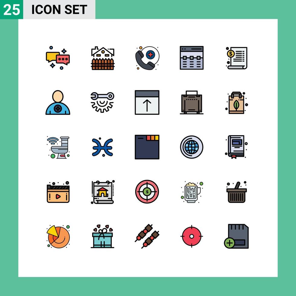 Set of 25 Vector Filled line Flat Colors on Grid for document image house hero communication Editable Vector Design Elements