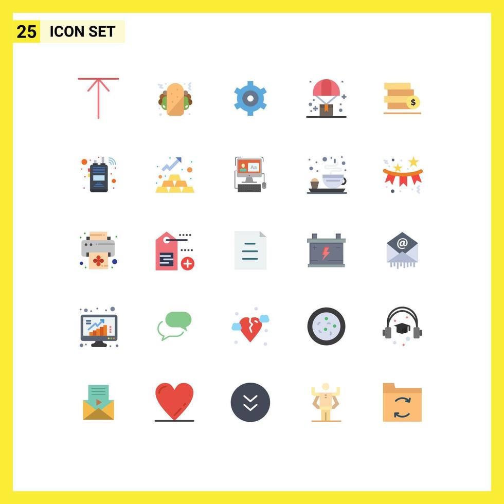Modern Set of 25 Flat Colors and symbols such as save stack cogs money parachute Editable Vector Design Elements