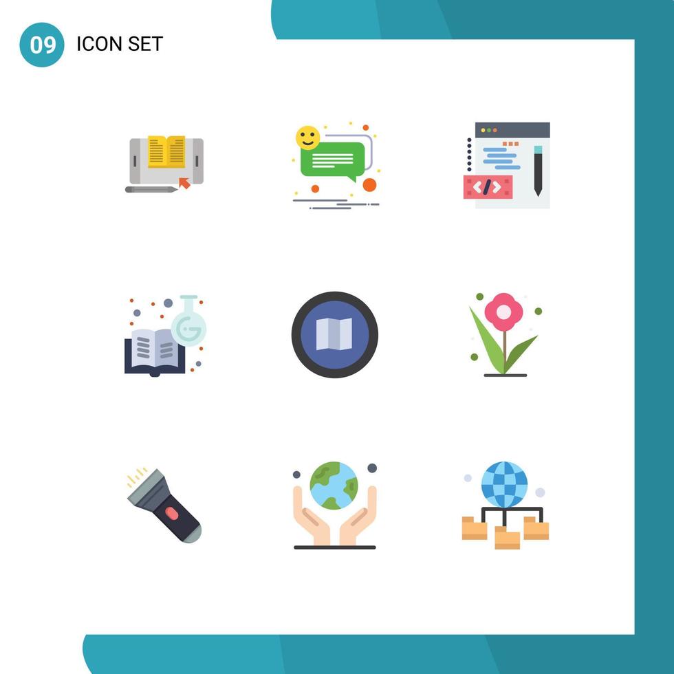 Mobile Interface Flat Color Set of 9 Pictograms of google learning chemistry smile chemistry education chemical knowledge Editable Vector Design Elements