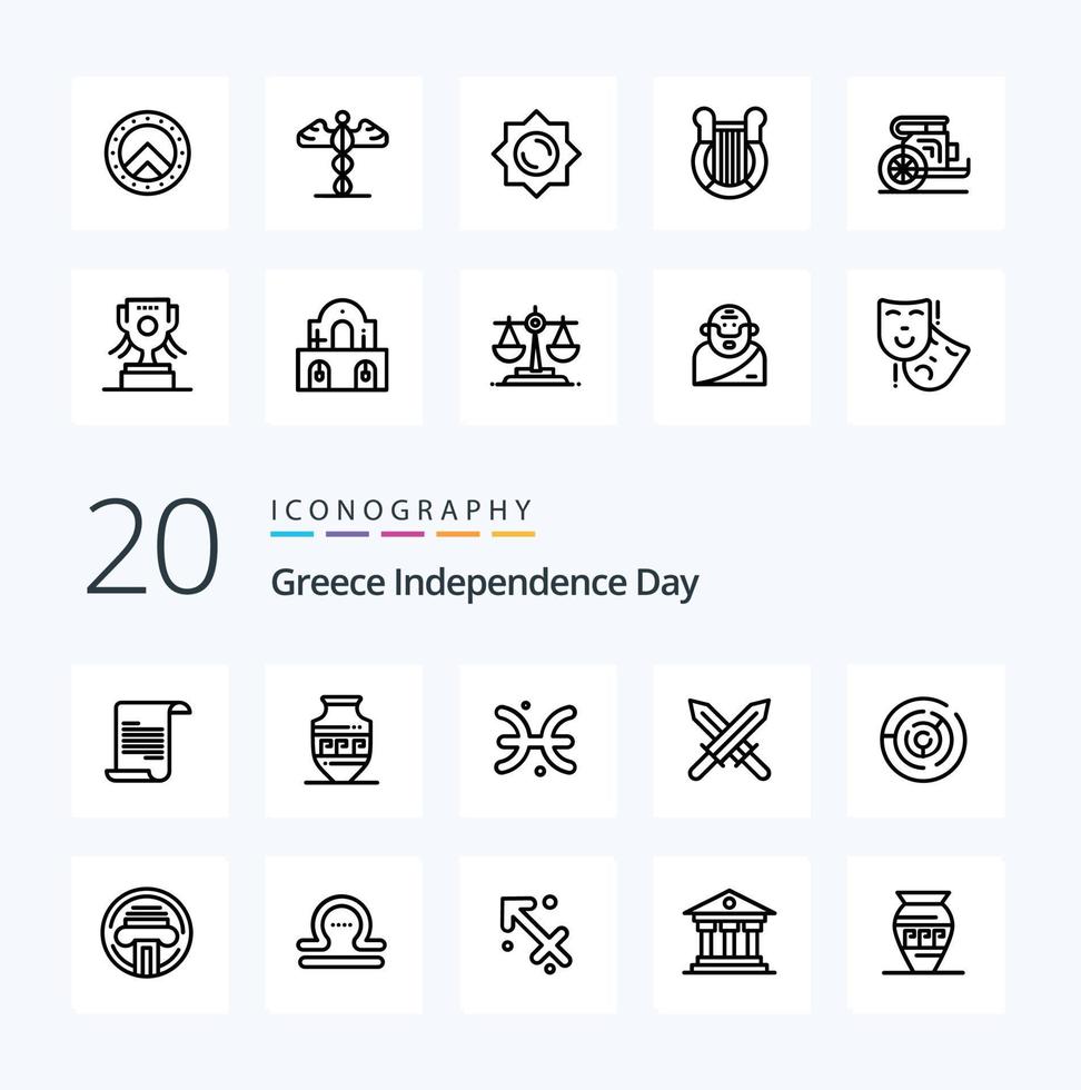 20 paquete de iconos de línea del día de la independencia de grecia como laberinto círculo laberinto horóscopo círculo irlanda vector