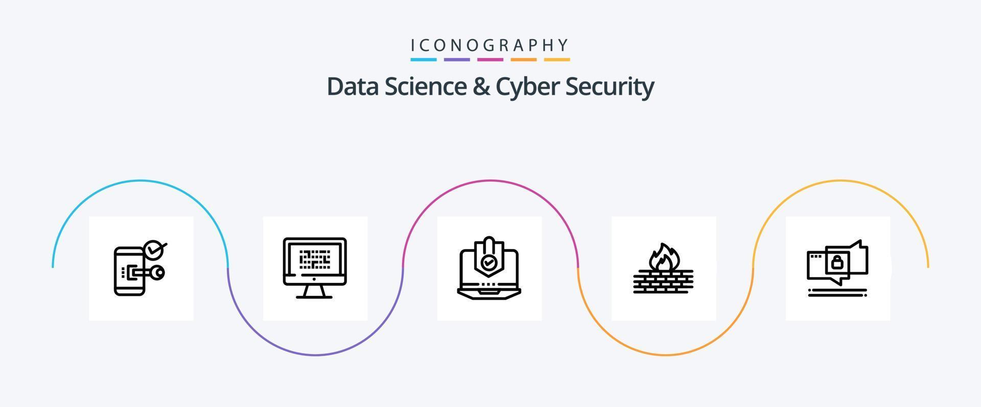 Data science and cyber security line 5 icon pack including protection