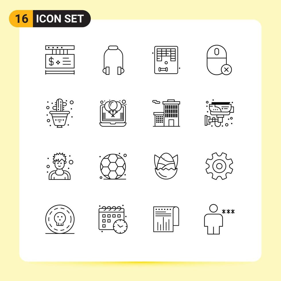 Outline Pack of 16 Universal Symbols of cactus hardware arkanoid gadget computers Editable Vector Design Elements