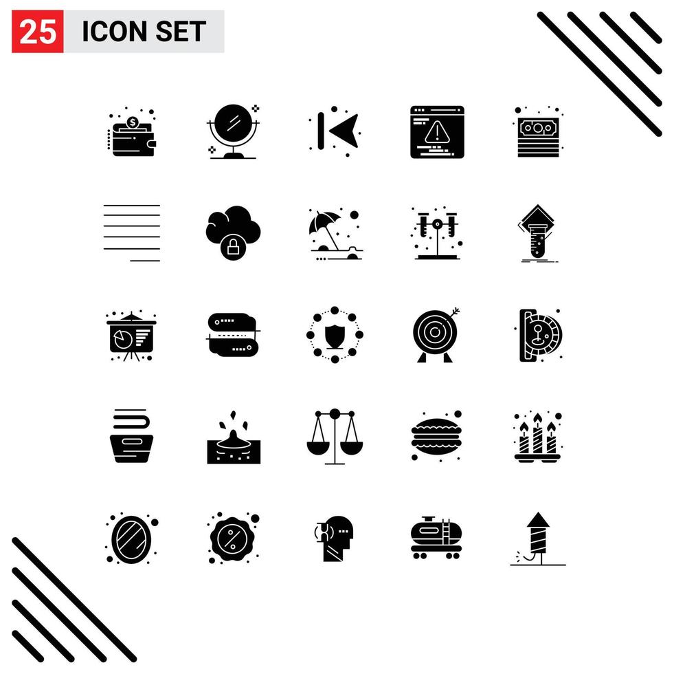 25 Universal Solid Glyphs Set for Web and Mobile Applications align money forward cash web Editable Vector Design Elements
