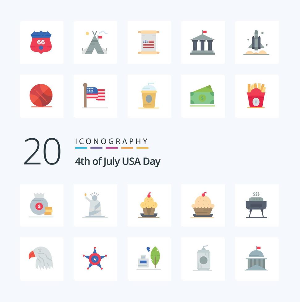 paquete de iconos de color plano de 20 estados unidos como celebración navideña usa barbacoa dulce vector