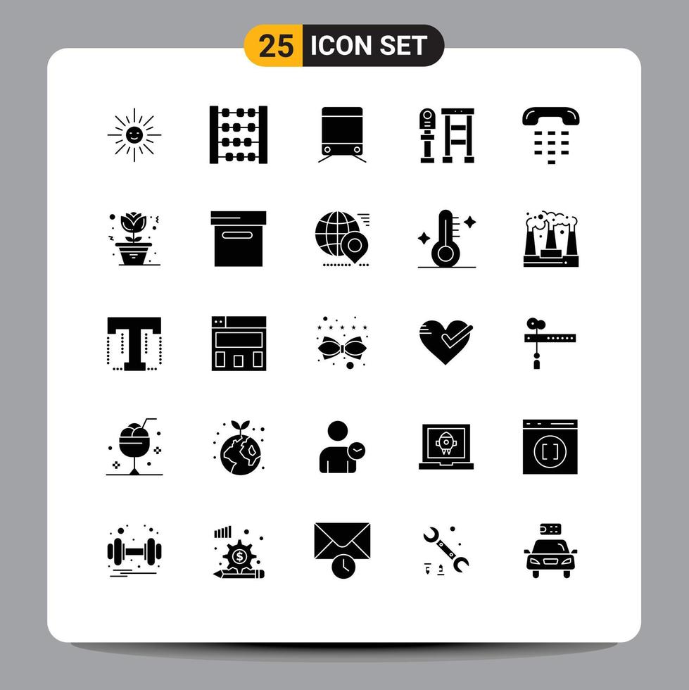 Modern Set of 25 Solid Glyphs and symbols such as device communication train call station Editable Vector Design Elements
