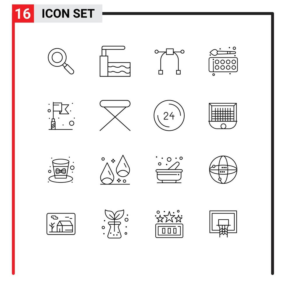 Group of 16 Modern Outlines Set for appliances success tool flag education Editable Vector Design Elements