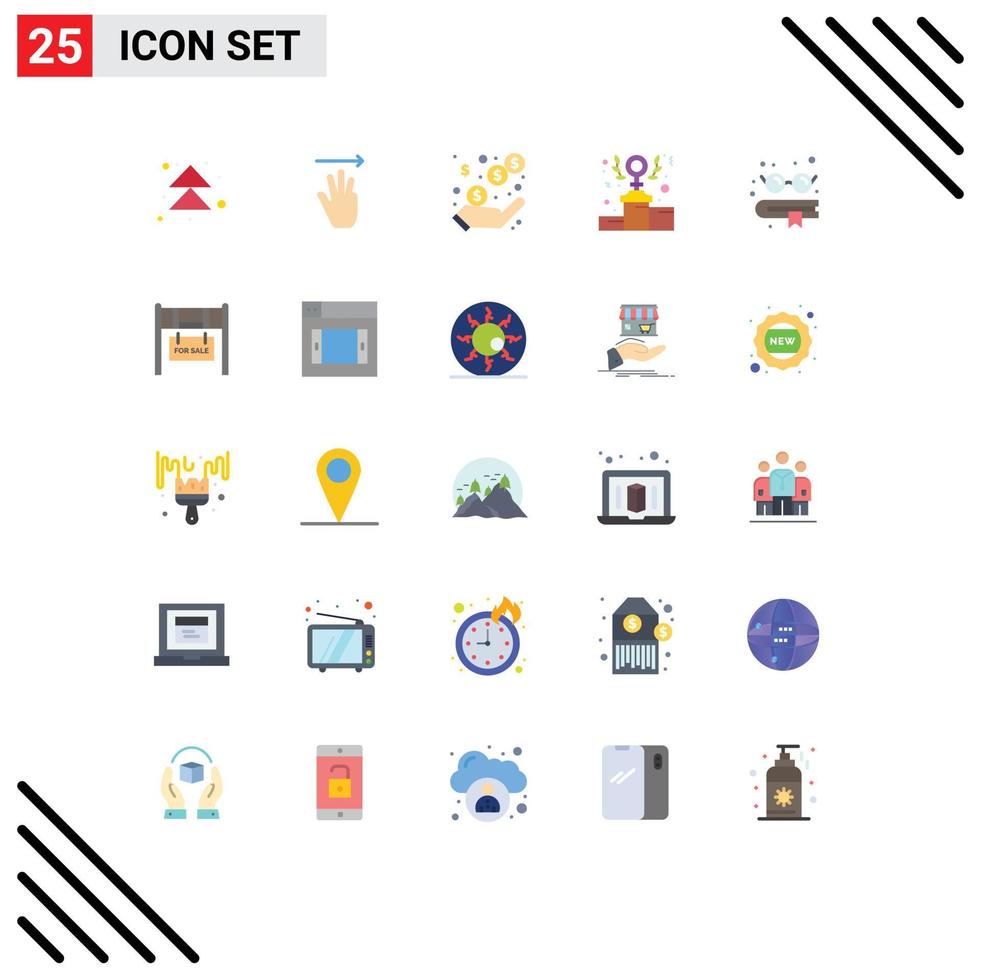 Pack of 25 Modern Flat Colors Signs and Symbols for Web Print Media such as education podium income power power Editable Vector Design Elements