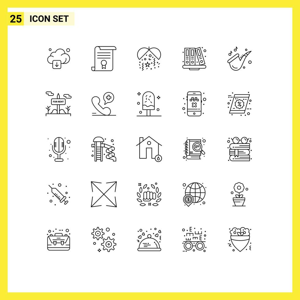 Universal Icon Symbols Group of 25 Modern Lines of music library education education back to school Editable Vector Design Elements