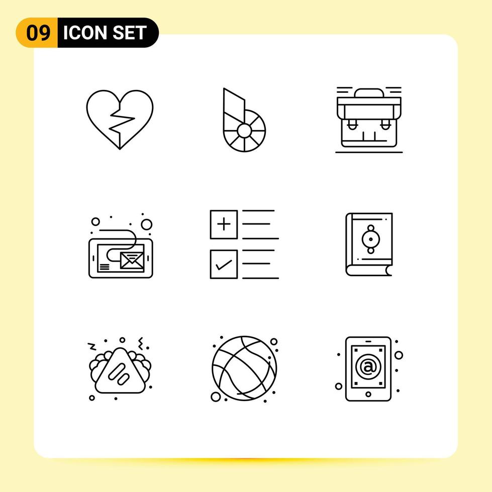 9 Universal Outlines Set for Web and Mobile Applications tablet inbox crypto currency email briefcase Editable Vector Design Elements