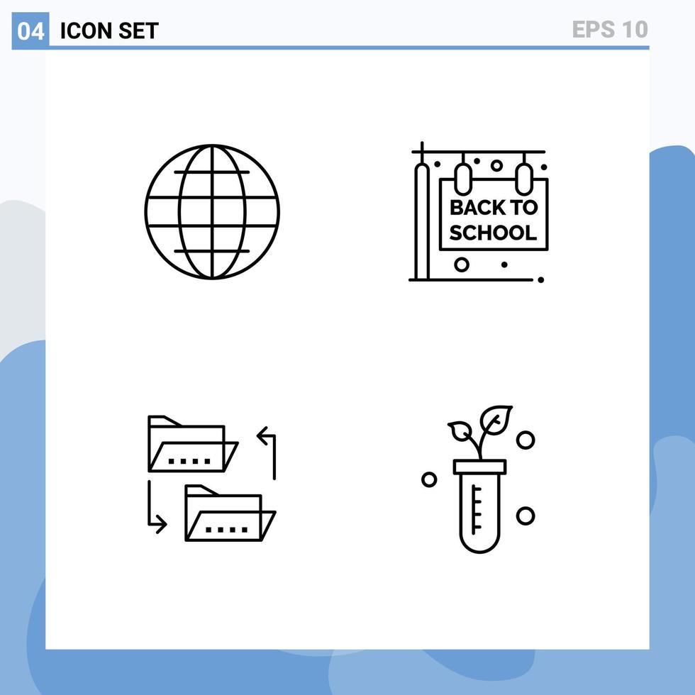 4 User Interface Line Pack of modern Signs and Symbols of world document security hanging sign file sharing Editable Vector Design Elements
