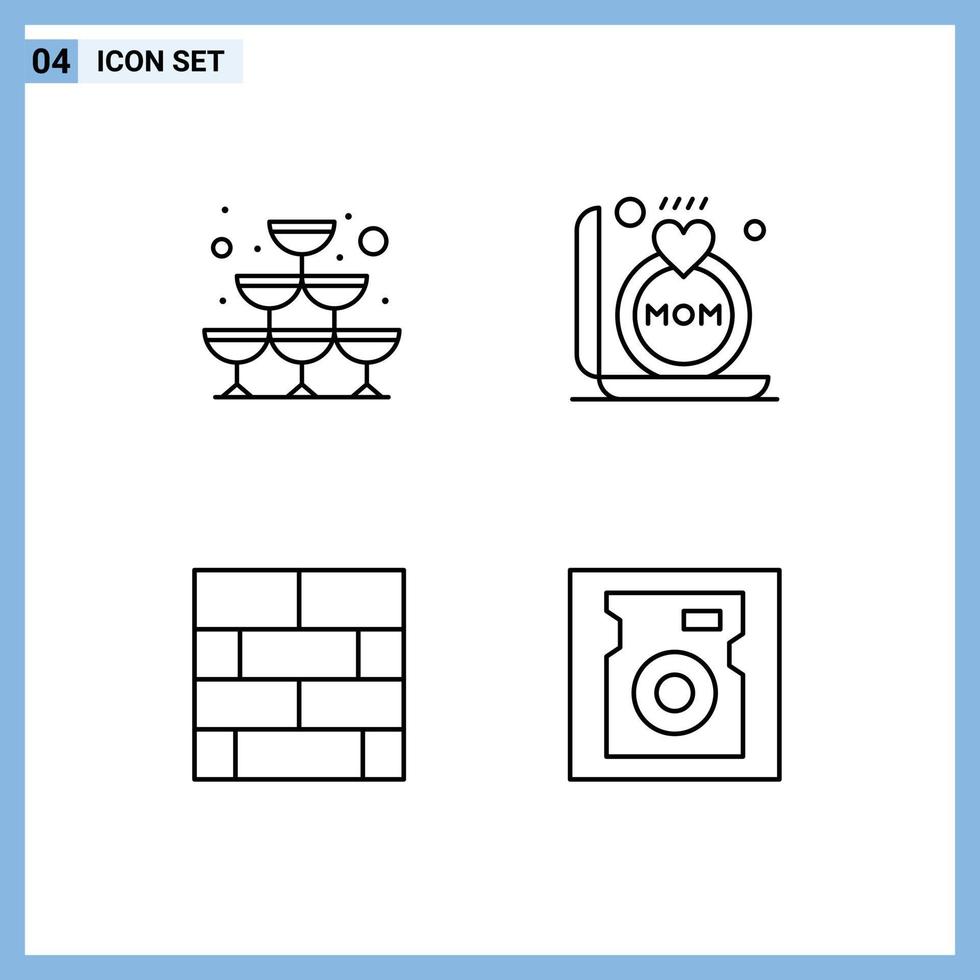 Stock Vector Icon Pack of 4 Line Signs and Symbols for glass form party mom strategy Editable Vector Design Elements