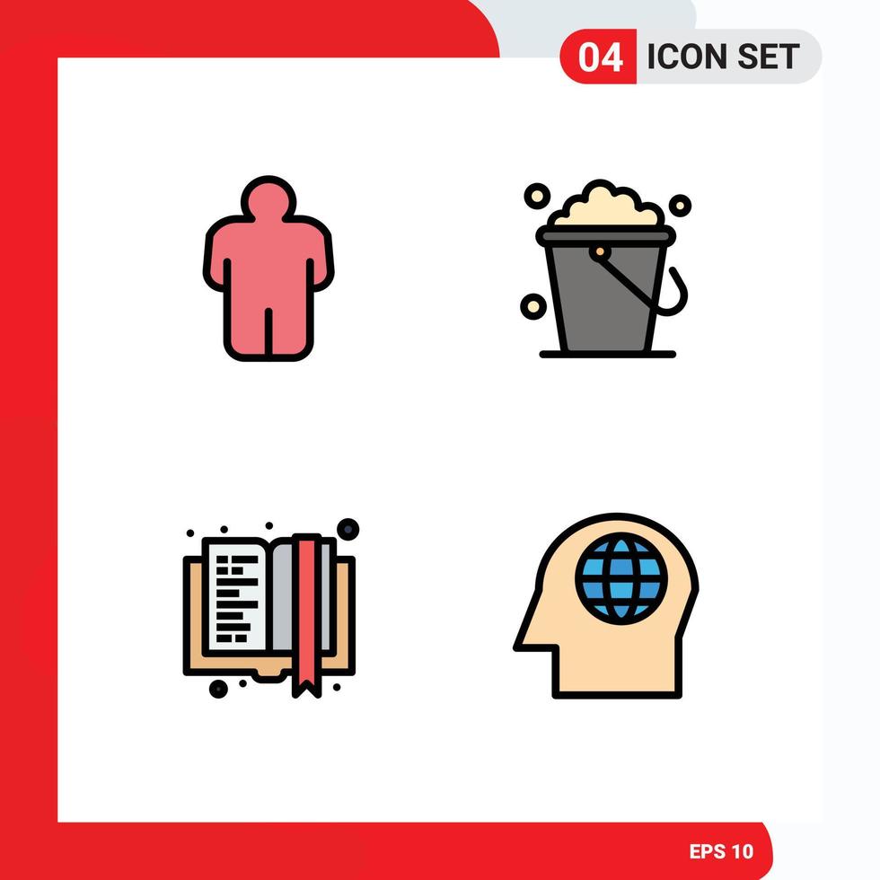 Mobile Interface Filledline Flat Color Set of 4 Pictograms of man e learning bucket home face Editable Vector Design Elements