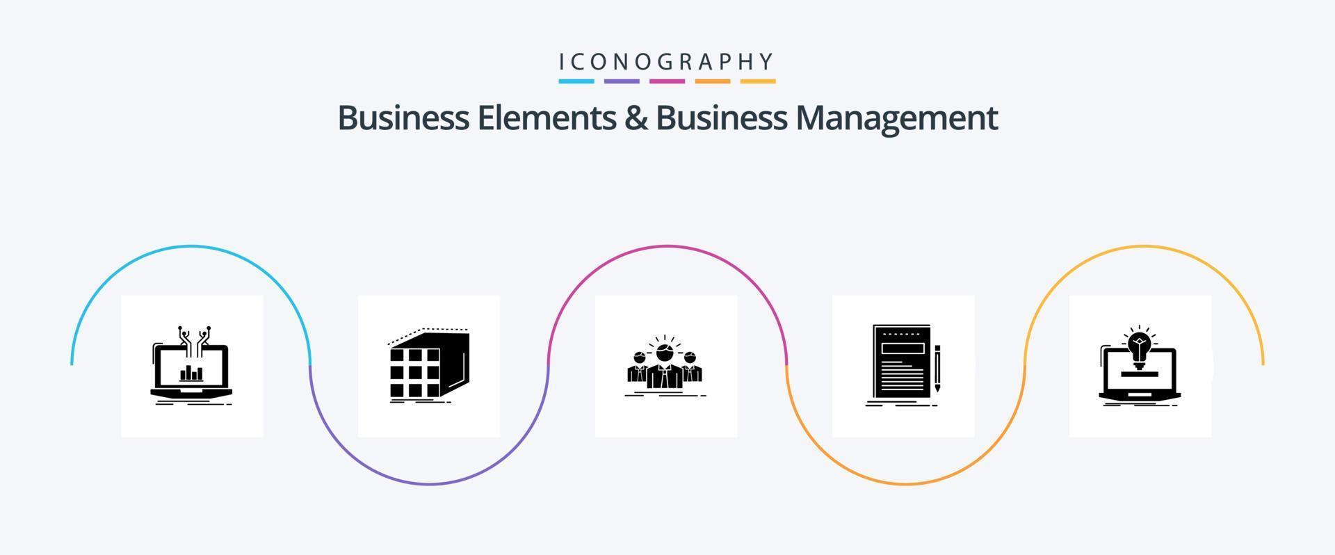 Business Elements And Business Managment Glyph 5 Icon Pack Including file. business. dimensional. leader. employee vector