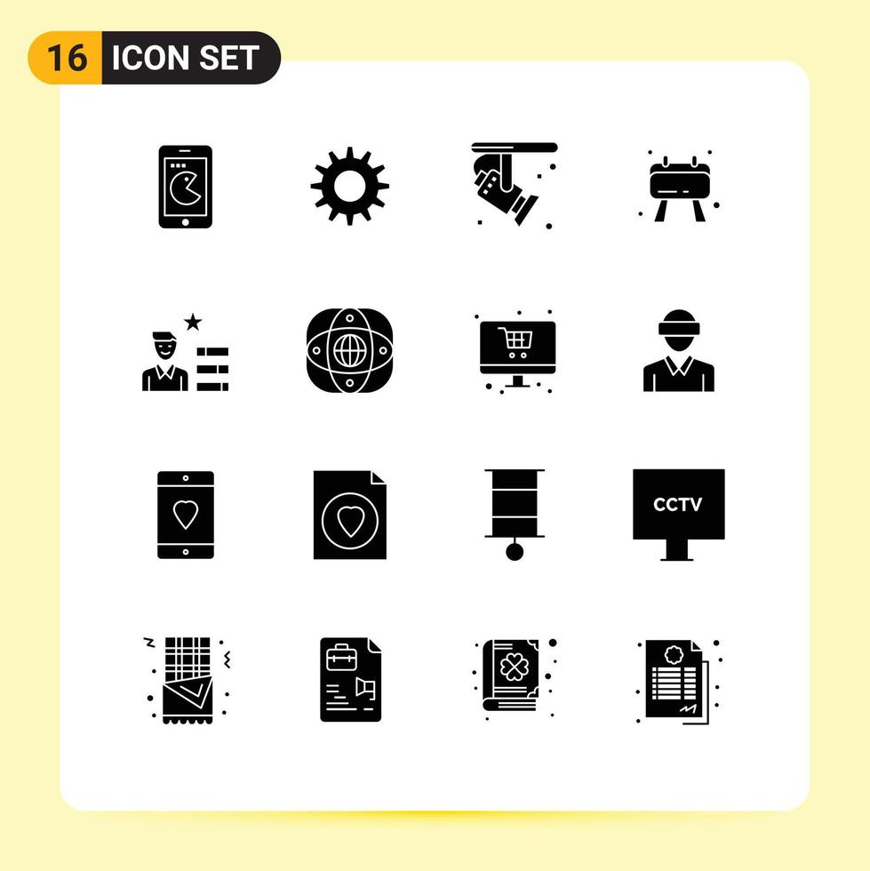 16 interfaz de usuario paquete de glifos sólidos de signos y símbolos modernos de recursos humanos personales lista de verificación de trabajo de búsqueda electrónica elementos de diseño vectorial editables vector